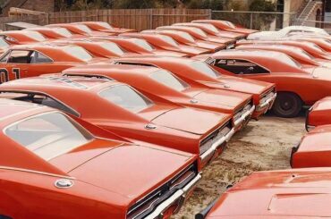 1969 Dodge Chargers on the backlot of the show The Dukes of Hazzard.