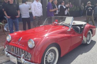 Orange County Car Show 2023: 1958 Triumph TR3A and 1948 Chevrolet Fleetline / Chevrolet Fleetline Aerosedan.