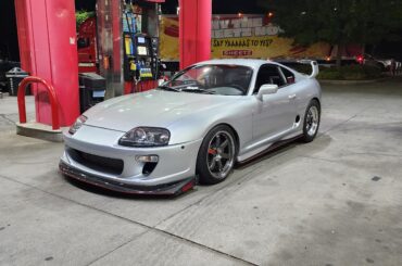 [Toyota Supra] in the middle of the night getting gas. Owner was def down to earth, but thoughts on it on 2 diff wheels?