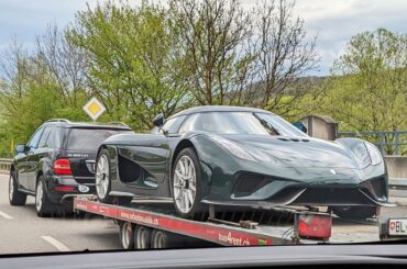 [Koenigsegg Regera] on a rental trailer, pulled by a Mercedes ML, spotted near the Swiss border in southwestern Germany