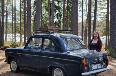 My '59 Ford Anglia and a friendly stranger we met today