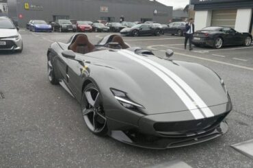 [Ferrari SP1 Monza] being dropped off at a dealership in N. Ireland along with a LaFerrari