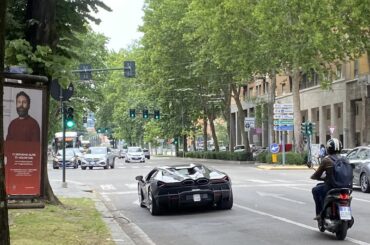 One of the first [Lamborghini Revuelto] with test plate spotted in Parma, Italy