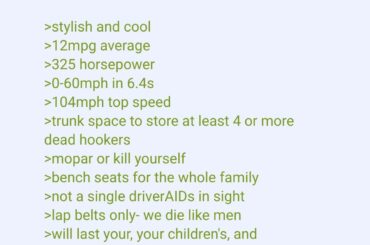 What kind of car is anon describing?