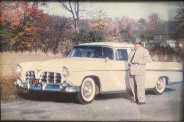 My great-grandfather with his 1956 Chrysler Imperial, and a photo from last year of the same car