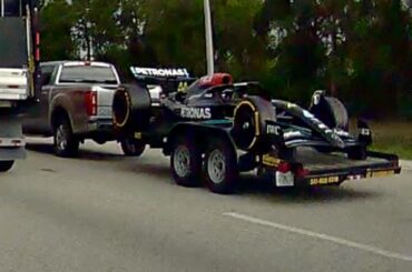 [Mercedes AMG F1 W14] on a trailer on I-95 in West Palm Beach, FL