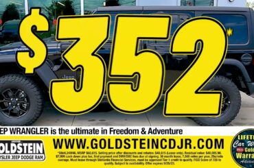 2024 Jeep Wrangler 4xe Plug-In Hybrid Lease Offer - $352 per month* Ends Sept 25 at Goldstein CDJR