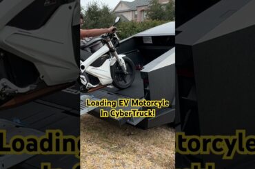 Loading our Zero electric motorcycle into our CyberTruck! It charged it at 1.6KW with the bed power!
