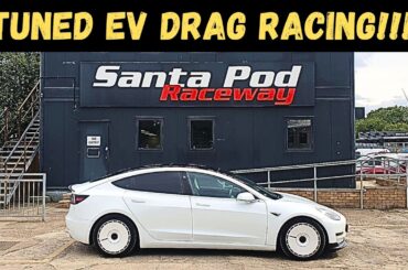 DRAG RACING a TUNED Electric Car at Santa Pod! Ingenext Boost 50 on Rustee the Tesla!