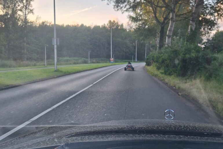 Spotted a street legal gocart omw to work, it even had a licenseplate. [Unknown].