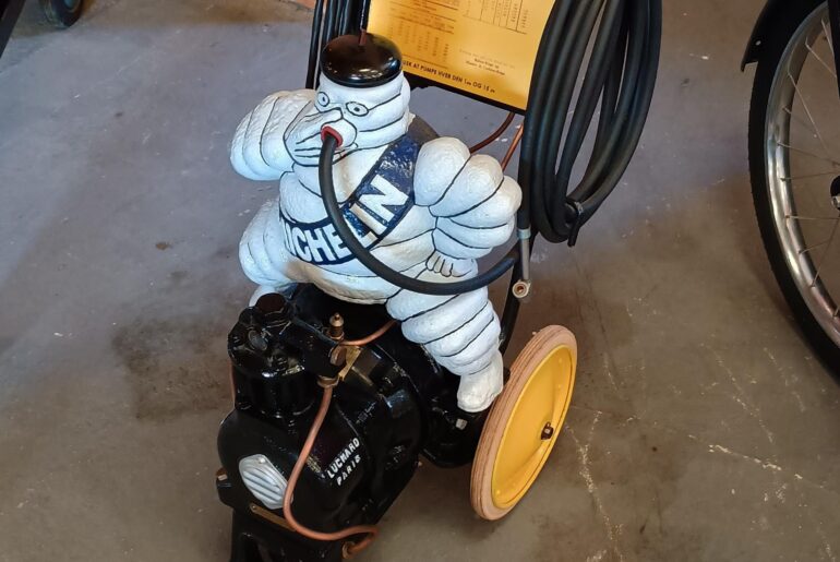 Vintage Michelin tire inflator - exhibited in a motor museum in Gjern, Denmark