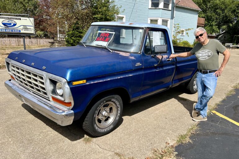 My FIL trying really hard not to put an offer on this 1978 Arizona sun baked F100.