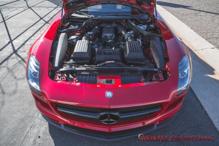 SLS AMG w/ a Weistec supercharger kit pumping out 825 hp (car is called the SLS825 AMG)