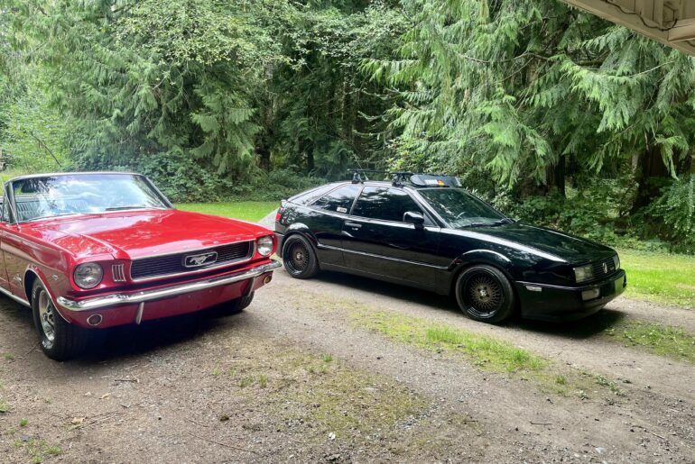 1990 Corrado and 1966 Mustang convertible . These cars attract very different crowds!