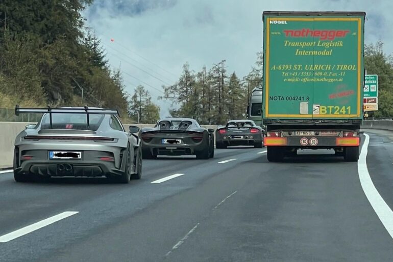 Overtaken by [Porsche Carrera GT, Porsche 918 Spyder, Porsche 911 GT3 RS] on the Austro-Italian border - made my day