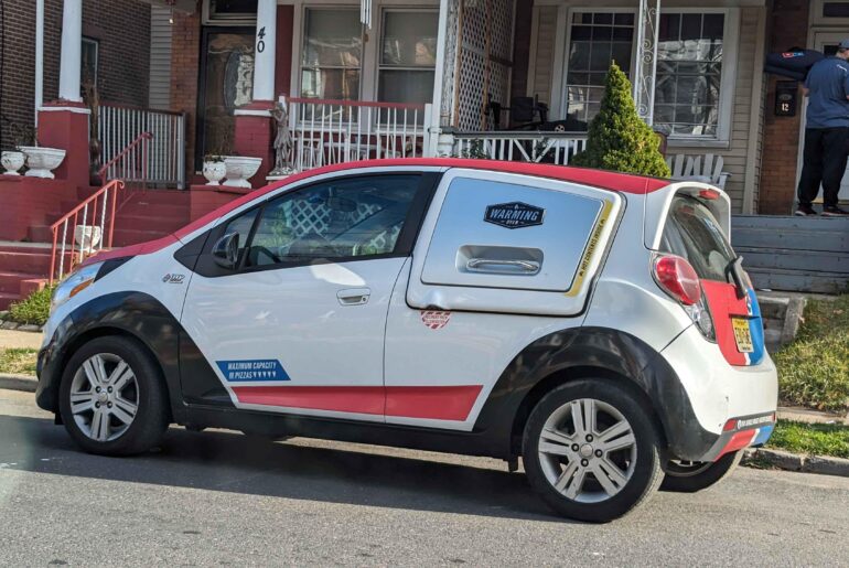 To add onto the dominos custom delivery vehicles, heres 1 of 154 of their DXPs I saw in NJ. Its a Chevy spark modified with a built in pizza warmer