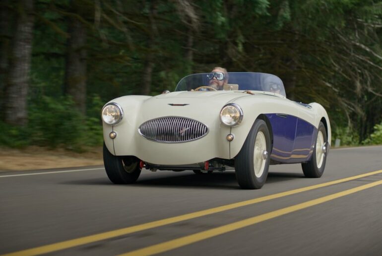 Cruising around in our 1955 Austin Healey 100S