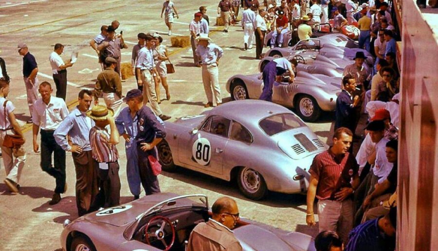 Porsche teams in the 1960 12 hours of Sebring race (1403×1263)