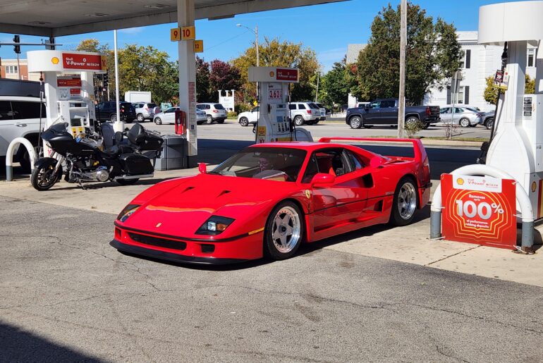 [Ferrari F40] at a gas station in Hinsdale, IL